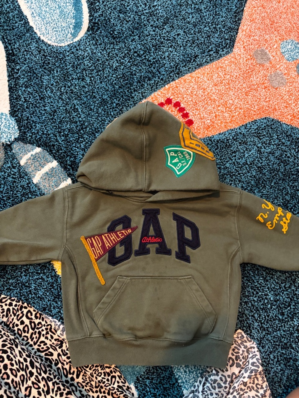 GAP Olive Green Kids Hoodie with Varsity Logo Patches